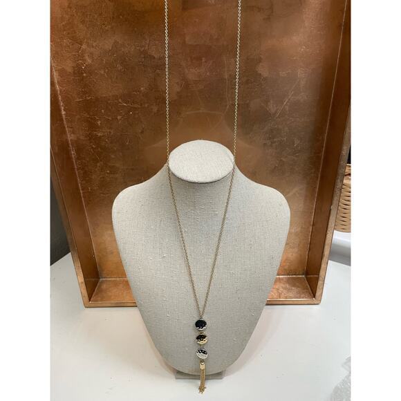 NWT Banana Republic Necklace, Two Tone, Gold & Silver Hammered Pendent w/ Tassel - Picture 1 of 9